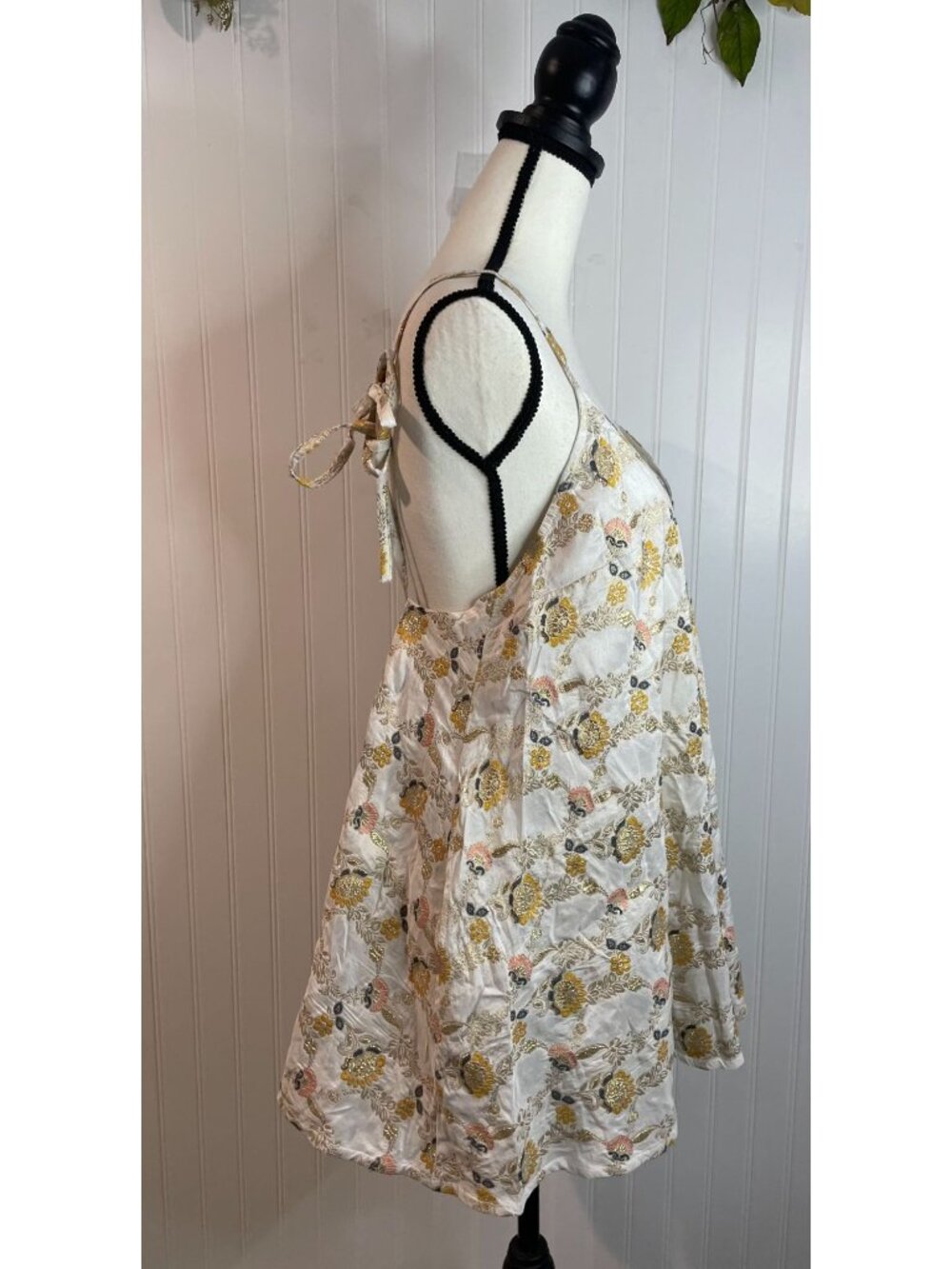 Free People Playsuit Romper Floral Metallic Ivory Gold Backless Halter Small - Picture 12 of 16